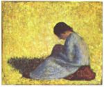 Georges Seurat - Bilder Gemälde - Auf einer Wiese sitzendes Bauernmädchen