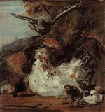 Eugene Boudin - Bilder Gemälde - A Hen and Her Chicks