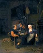 Adriaen van Ostade - Bilder Gemälde - An Interior with Two Boors and a Woman Conversing, Smoking and Drinking at a Table