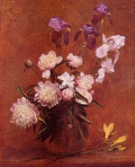 Henri Fantin Latour - Bilder Gemälde - Bouquet of Peonies and Iris
