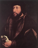 Hans Holbein - Bilder Gemälde - Portrait of a Man Holding Gloves and Letter