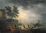 Bild:A Coastal Scene with Figures around a Fire