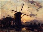 Bild:Boatman by a Windmill at Sundown