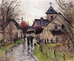 Bild:Villagers in the Rain, near the Church