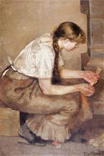 Bild:Girl Kindling a Stove